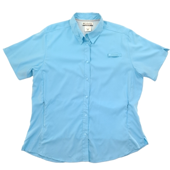 Columbia Tops - Columbia Flamingo Women's Blue Bay Snap Shirt Short Sleeve Vented Zip Pockets XL